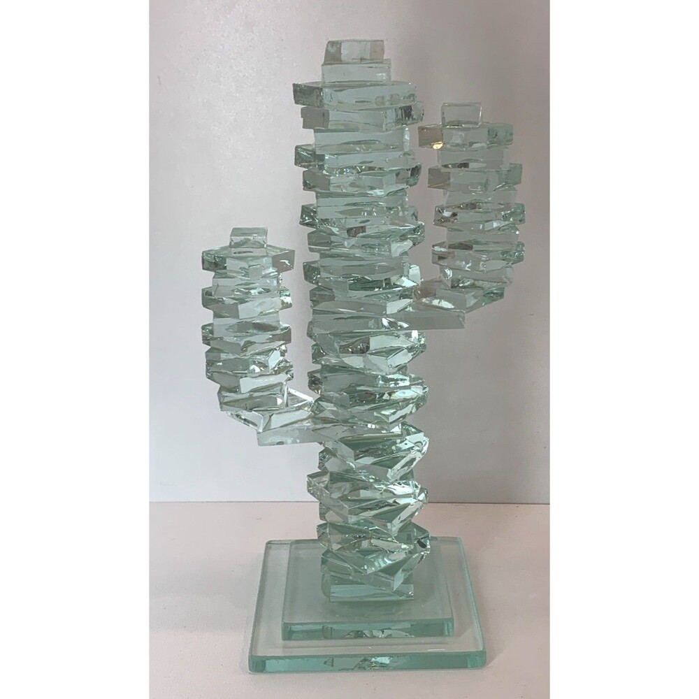 VTG Art Glass Saguaro Cactus Stacked Glass Slab Modernist MCM Southwest Decor 7"